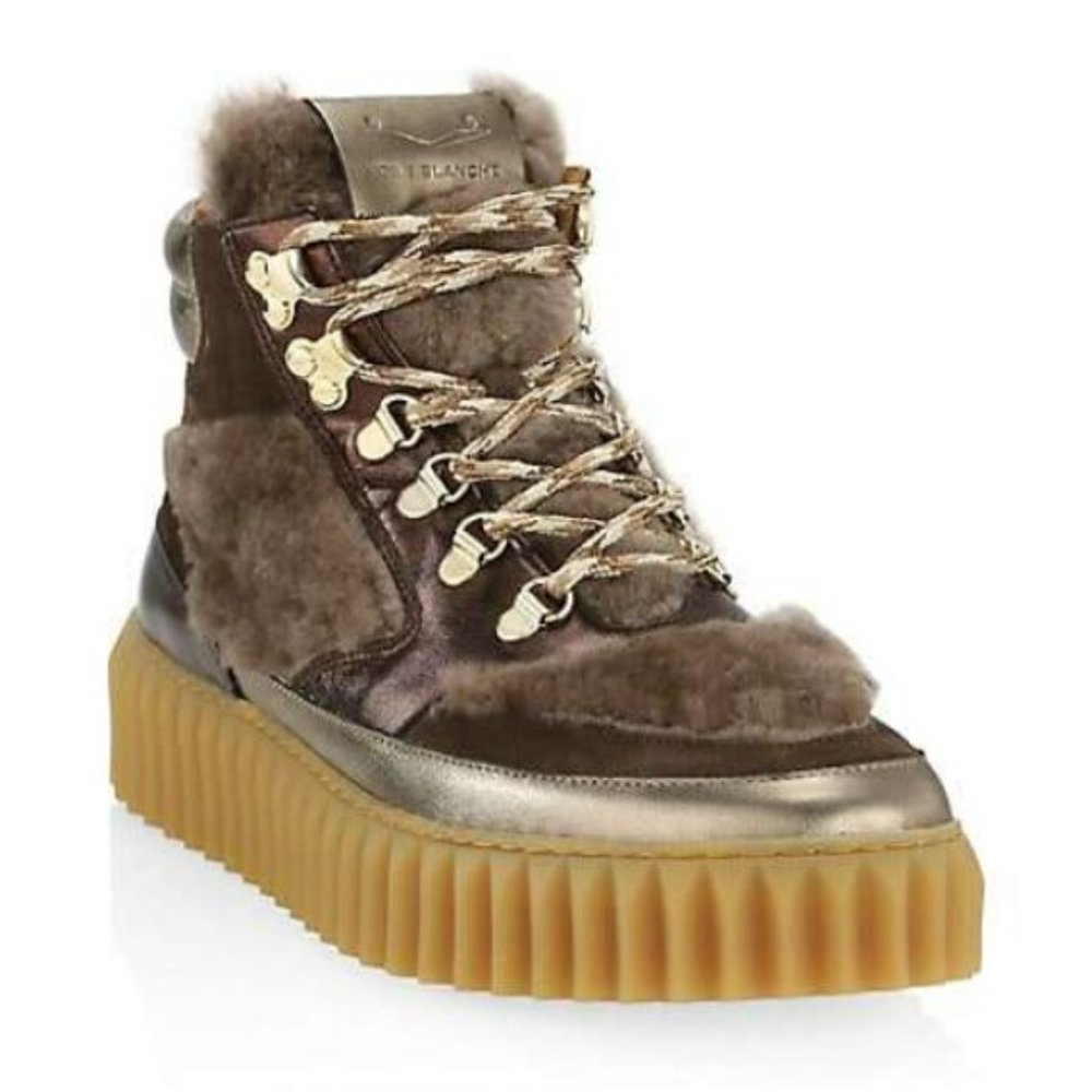 NWT Voile Blanche Shearling & Metallic Leather Women's Hiking, Boots EU 39